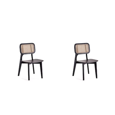 Manhattan Comfort Versailles Square Dining Chair in Black and Natural Cane, Set of 2 DCCA01-BK